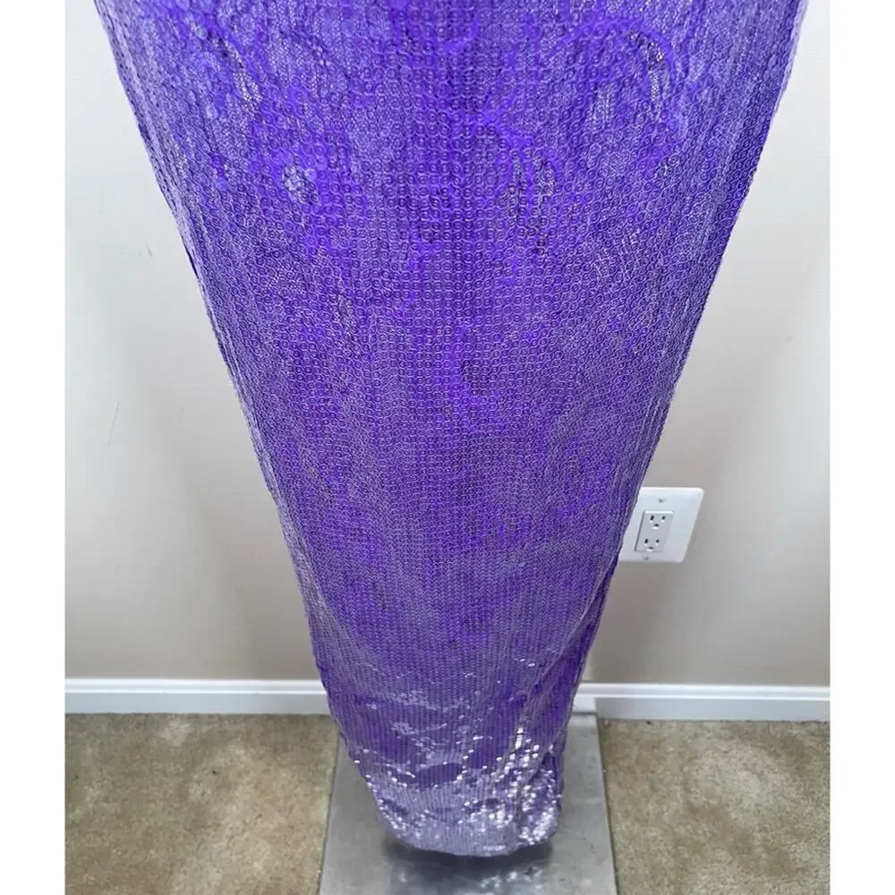 RETROFETE Lucia Sequin Strapless Bodycon Lace Sheer Purple Maxi Dress Size XXS - Picture 7 of 12